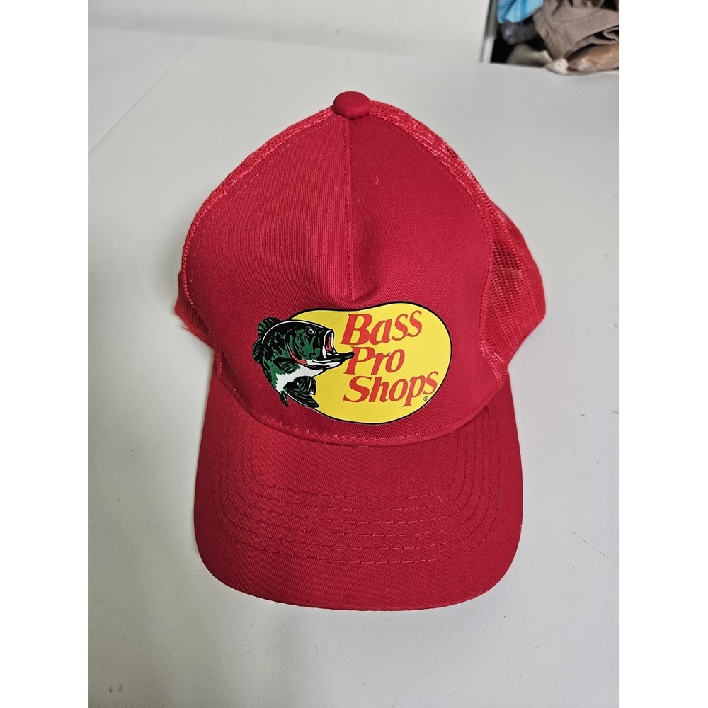 Bass Pro Shops Hat Men's One Size Adjustable Snap Back‎ Red Mesh Trucker
